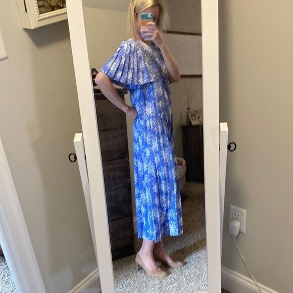 Vintage 90s Maggy Boutique Blue Floral Midi Shortsleeve Summer Dress VNTG Sz 12 - Picture 9 of 16